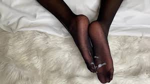 Black Girl in Black Stockings, Gets Fuck from Behind and Takes Cum Shot on  Her feet