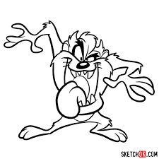 Animals that start with t learn the abc's with this free online activity for preschoolers featuring cute animals that start with the letter t. How To Draw Taz The Tasmanian Devil Sketchok Easy Drawing Guides