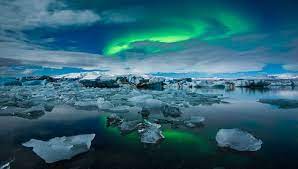 jokulsarlon glacier bay northern lights northern lights iceland night sky moon