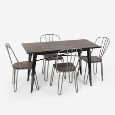 Set de table en coton/lin, palace, made in france. Otis Set Table Rectangulaire 120x60 Avec 4 Chaises Acier Bois Design Industriel Tolix