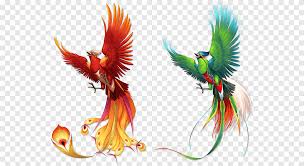 It was described as a noble and beautiful bird that lived somewhere in the east. Two Red And Green Phoenix Bird Phoenix Fenghuang Phoenix Color Pattern Ink Color Splash Png Pngegg