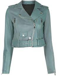 Aqua Blue Leather Mya Cropped Jacket Jackets Maker