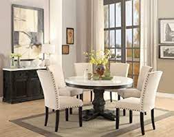 Ssline white/gold dining table rectangular kitchen dining room table modern elegant dinner table linon white 3 piece faux marble tavern set. Amazon Com Acme 7pc Round White Marble Top Weathered Black Finish Wood Dining Table Set Table Chair Sets