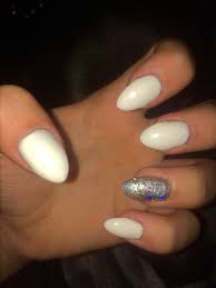 White Almond Acrylics With A Holographic Accent Nail Nail Art Nails Nail Art Designs