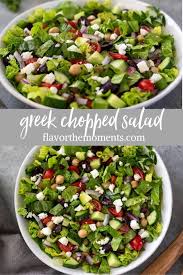 Greek Chopped Salad Is Classic Greek Salad With Crisp Romaine Lettuce And Chickpeas Tossed In A Greek Salad Dressing Greek Salad Recipes Lettuce Salad Recipes