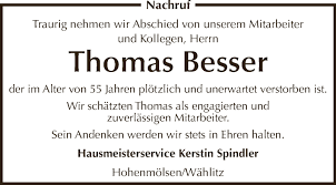 Traueranzeigen von Thomas Besser