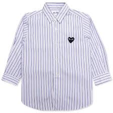 Comme Des Garcons Play Kid S Striped Shirt White Blue Brown Feature