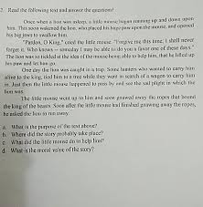 Pertanyaan dan jawaban the lion and the mouse. 2 Read The Following Text And Answer The Questioneonce Whon A Lion Was Asleep A To Moun Bonant Brainly Co Id