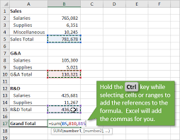 how to add multiple range references to formulas in excel