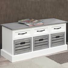 Shop Two Toned Grey White Storage Bench With Drawers And Wooden Baskets Overstock 29473584