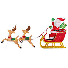 Are outdoor halloween decorations and christmas yard decorations weatherproof? Home Accents Holiday 8 5 Ft Yuletide Lane Led Santa S Sleigh With Two Reindeers Ty619 2014 The Home Depot