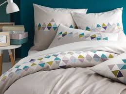 Housse De Couette Bicolore 100 Coton Frise Triangles Scandinaves Gris Esprit Scandinave Cama Mesa E Banho Coisas De Casa Quarto