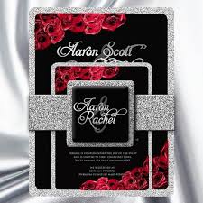 Black And Silver Wedding Invitations Black Red Silver Glitter Invitations Silver Glitter Black Etsy Silver Glitter Invitations Glitter Invitations Red Wedding Invitations