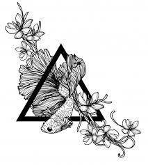 Black And White Siamese Cat Drawing Tattoo Art Siamese Fighting Fish Hand Drawing And Sketch Black And White Fish Sketch How To Draw Hands Art Tattoo