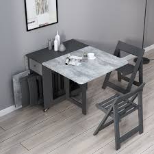 This design has a wide, 0.87 rectangular tabletop with grooved details and a rich oak finish ( a great contrast for that vintage white stoneware you found last week). Gray Rectangle Wood Drop Leaf Folding Dining Table Set With Storage Dining Tables Dining Room Kitchen Furniture Furniture