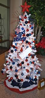Xmas In July Red White And Blue Tree White Christmas Tree Decorations Patriotic Christmas Tree Christmas Tree Themes