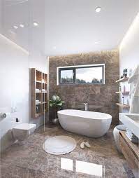 Patterned black and white floor texture with red floor carpet. 25 Refined Brown Bathroom Decor Ideas Digsdigs