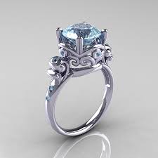 Aquamarine is known as the gem of happiness and youth and is the birthstone for the month of march. Modern Vintage 14k White Gold 2 5 Carat Aquamarine Wedding Engagement Ring R167 14kwgaq Caravaggio Jewelry