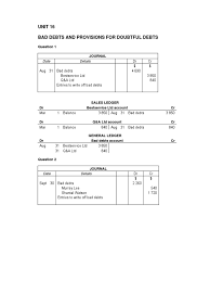 Provision for bad and doubtful debts year end p&l a/c dr to doubtful debts a/c ( this is a closing entry) in the balance sheet, the provision for bad and doubtful debts a/c is shown as a deduction from sundry debtor's a/c this satisfies the matching principle and the concept of prudence. Acc Unit 16 Answers Debits And Credits Bad Debt