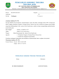 Artikel ini membahas contoh surat undangan remi, setengah resmi dan tidak resmi, gunak keperluan sekolah, perusahaan dan kegiatan lainya.✅. Undangan Karang Taruna Taruna Jaya