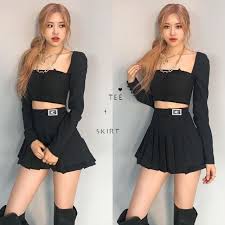 Blackpink Rose Long Sleeve Crop Top And Pleated Skirt Long Sleeve Crop Top Womens Skirt Clothes For Women