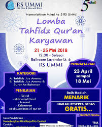 Adapun lomba tahsin alquran ini dibagi menjadi empat kategori. Rumah Sakit Ummi Twitterissa Rs Ummi Memeriahkan Milad Ke 5 Rs Ummi Rs Ummi Mengadakan Lomba Tahfidz Al Qur An Khusus Karyawan Rumah Sakit Ummi Pendaftaran Dibuka Pada 23 April Sampai 18 Mei Sampai