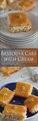 Semolina Cake With Cream Basbousa Recipe Middle Eastern Desserts Arabic Dessert International Desserts