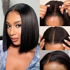 Glueless Full Lace Wigs: 5x5 Bob Bone Straight Transparent Wig, Pre-Plucked  Brazilian HD Lace Frontal Human Hair Wig Ready to Wear