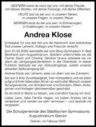Traueranzeigen von Andrea Klose