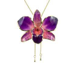 Dendrobium Orchid Gold Slider Necklace With Trim Purple Pink Slider Necklace Gold Orchid Orchid Jewelry