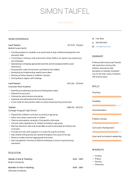 Teacher resumes are used by teacher aspirants to apply for the teaching position that they want to have. Lead Teacher Resume Samples And Templates Visualcv