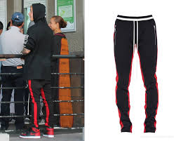 Black And Red Joggers Mens Fear Of God Double Striped Track Pant In Black Red Stripe Sold Out Striped Lounge Pants Street Wear Fashion