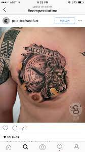 Not The Lion Face Looking At The Design Of Half The Compass Tattoos Compass Tattoo I Tattoo