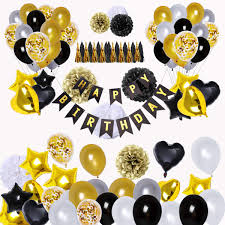 Black and gold party decorations for a man. Amazon Com Brt Bearingshui Black And Gold Party Decorations 90pcs Happy Birthday Banner Star Heart Foil Balloons 18th 20th 30th 40th 50th 60th 70th Birthday Decorations Birthday Balloons Toys Games