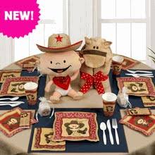 For your cowboy baby shower, get all the guests to come dressed up as cowboys with cowboy hats, leather leggings and of course, don't these horses can be decorated with bright colored painted saddles, and they can even double up as place markers if the guests' names are written on them. Epr Retail News All Star Sports And Cowboy Western Themes Add Fun And Festivity To Baby Showers And Birthday Parties