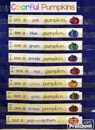 Colorful Pumpkins Pocket Chart For Emergent Readers This Is Perfect For Young Children To Pra Fall Kindergarten Halloween Preschool Pocket Chart Activities