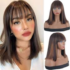 Xtrend Hair Bangs Front Wigs Long Blonde Straight Bob Synthetic Wig He