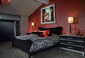 Red and black is a great color combination when you want to inject personality into any space, particularly a bedroom. Redecorating The Romantic Master Bedroom Red Bedroom Colors Bedroom Color Schemes Bedroom Colors