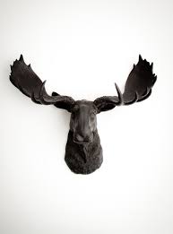 The Leonard Moose Head Faux Taxidermy Black Resin White Faux Taxidermy Animal Head Wall Sculpture Faux Taxidermy