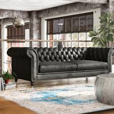 Trent Austin Design Alsager 94 Wide Faux Leather Rolled Arm Chesterfield Sofa Reviews Wayfair