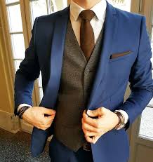 Black 3 Piece Suit Combinations Men S Navy Blue Suit Brown Waistcoat White Oxford Shirt Brown Tie Brown Pocket Square Wedding Suits Men Blue Blue Suit Wedding Blue Suit Men
