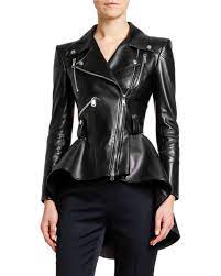 Alexander Mcqueen Leather Fit Flare Biker Jacket Leather Peplum Peplum Jacket Leather Jacket