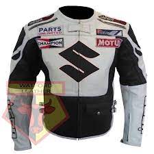 Suzuki 4269 Black And White Motorcycle Motorbike Cowhide Leather Armoured Jacket White Motorcycle Jackets Motorbike Jackets