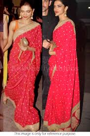 Bollywood Style Deepika Padukone Georgette Saree In Red Color Deepika Padukone Saree Bollywood Fashion Georgette Sarees