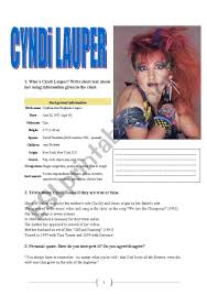 Cyndi Lauper _her 4 Songs_1980s Esl Worksheet By Pawag