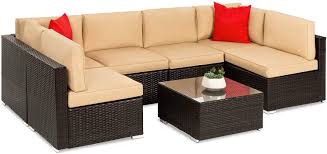 Amazon Com Best Choice Products 7 Piece Modular Outdoor Sectional Wicker Patio Furniture Conversation Set W 6 Chairs 2 Pillows Seat Clips Coffee Table Cover Included Brown Tan Garden Outdoor