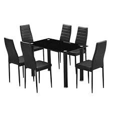 Padded seats are paired with high backrests in white color. Promotion 7pcs Tempered Glass Top Dining Table Set With Black White Cushion Chairs For Dining Room Kitchen Room Buy Promotion 6 Pvc Cushion Chairs And 1 Table Tempered Glass Top Metal Frame
