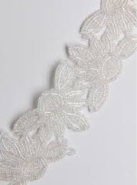 Boncuklu Ve Cicek Desenli Beyaz Inci Kenar Bant Ak0026 Inciler Swarovski Cicek