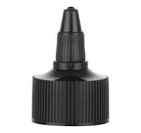 28-410 Black Ribbed Twist Open Dispensing Bottle Cap- .118 Orifice