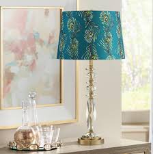 Table Lamps Pavone Crystal Table Lamp With Peacock Feather Print Shade In 2020 Crystal Table Lamps Peacock Room Decor Teal Lamp